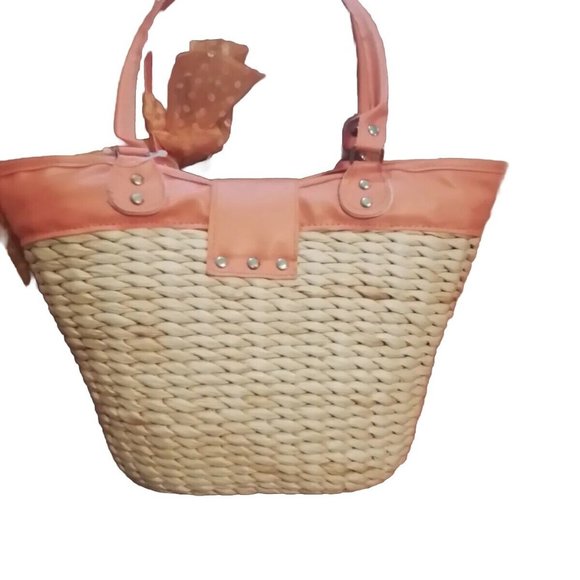 Basket Weaved Totebag 1960 S Orange Daisy Vintage Pz1 - Picture 7 of 8